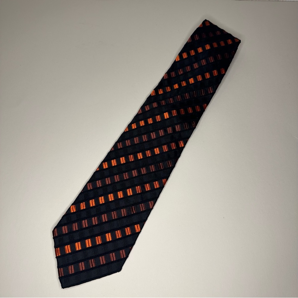 Tino Cosma Black/Orange Retro Geometric Print Classic Mens Necktie Made In Italy